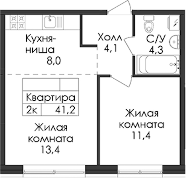 1-комнатная квартира 41.2 м², 1/9 эт., ЖК «Лермонтовский 54»
